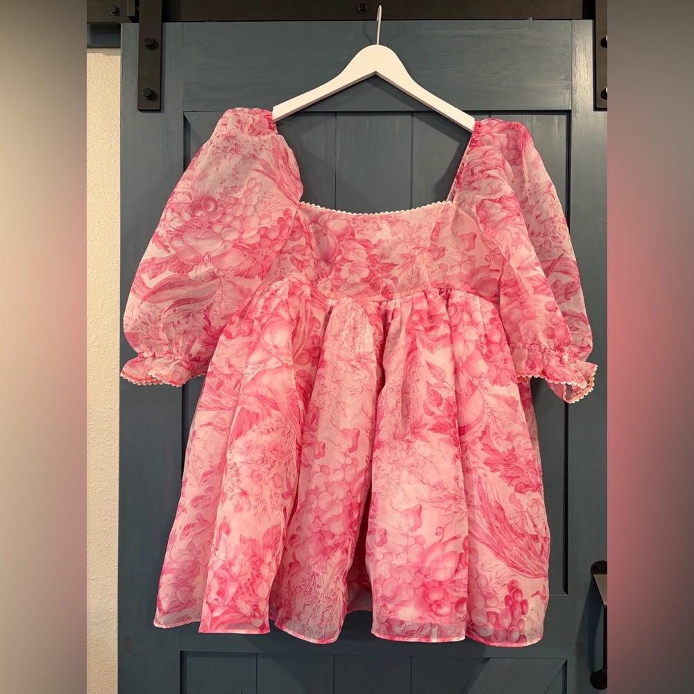 Selkie The Babydoll Toile Lace Puff Dress Size XL Pink